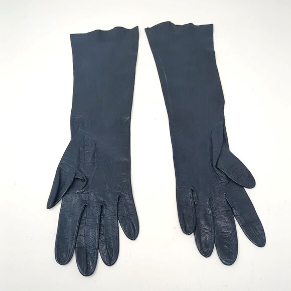 Vintage Roger Fare Gloves X Small 6.5 Blue Leather France - Picture 4 of 9